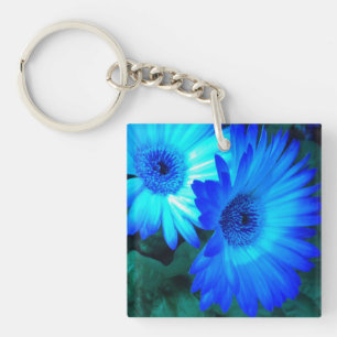 Brilliant Blue Daisies Key Ring