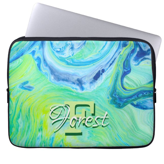Brilliant Blue Fluid Art Laptop Sleeve (Front)