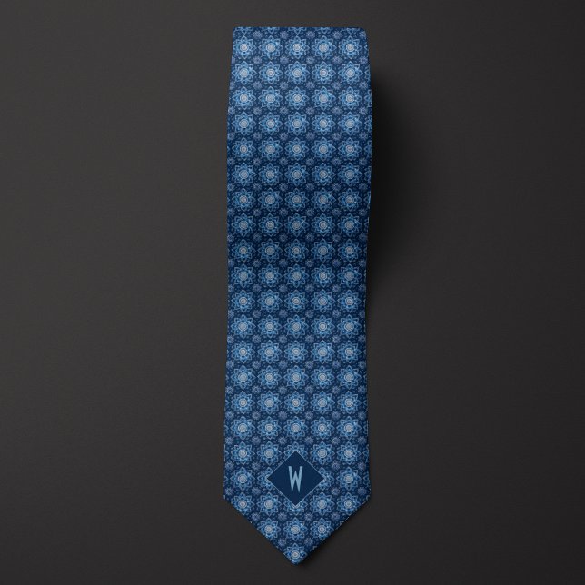 Brilliant Blue Mandala Monogram Tie (Creator Uploaded)