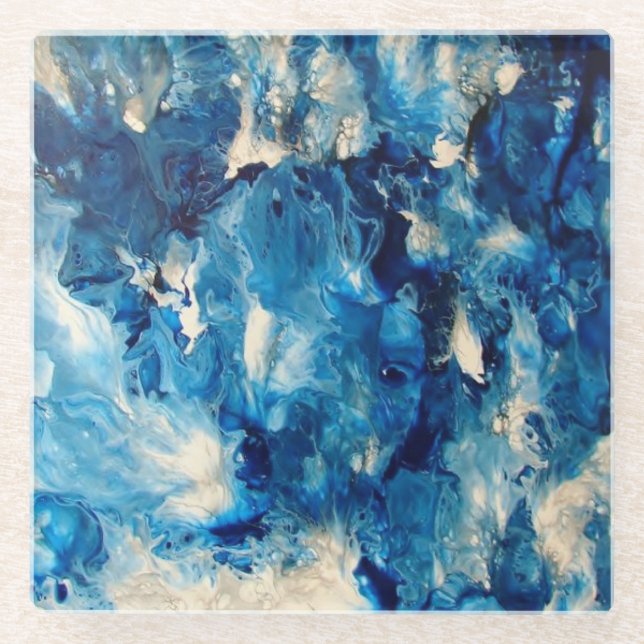 Brilliant Blue Marble Glass Coaster (Front)