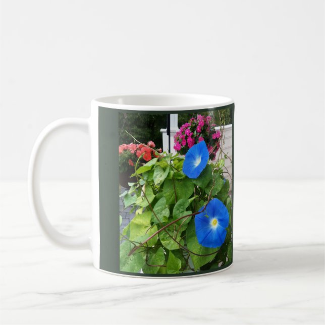 Brilliant Blue Morning Glories  Coffee Mug (Left)