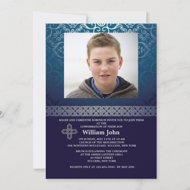 Brilliant Blue Photo Invitation (Vertical) (Front)