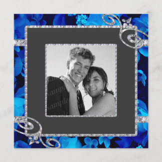 Brilliant Blue Roses & Diamond Swirls Wedding CSTM Invitation