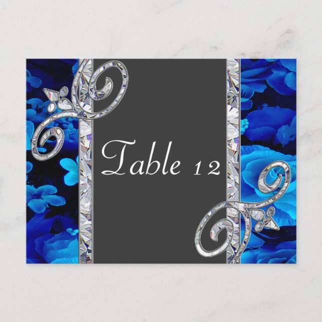 Brilliant Blue Roses & Diamond Swirls Wedding CSTM Postcard (Front)