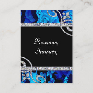 Brilliant Blue Roses & Diamond Swirls Wedding Enclosure Card