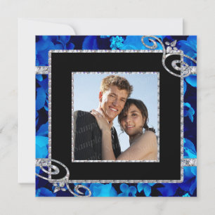 Brilliant Blue Roses & Diamond Swirls Wedding Invitation