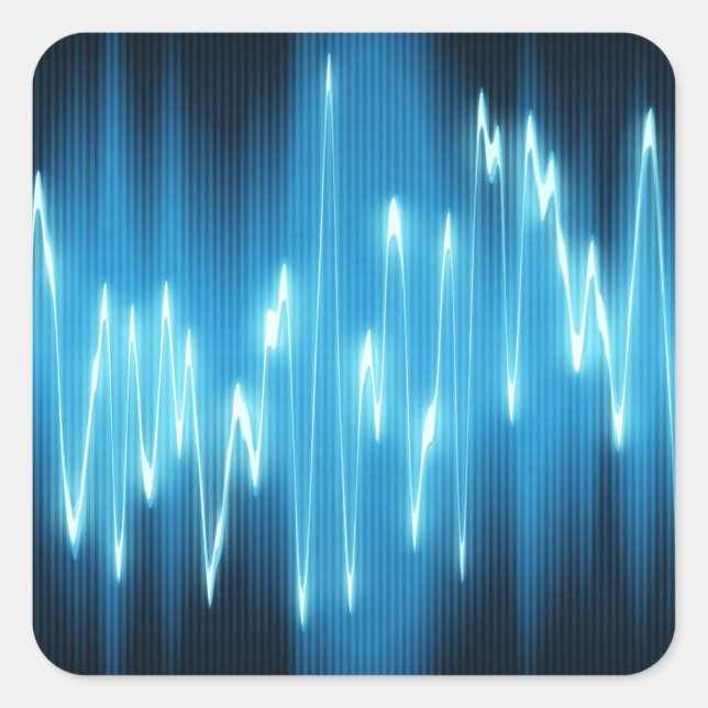 Brilliant Blue Sound Waves on Black Square Sticker (Front)