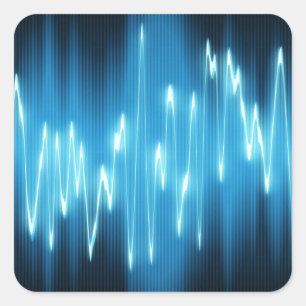 Brilliant Blue Sound Waves on Black Square Sticker