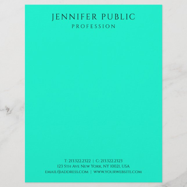 Brilliant Bright Neon Mint Green Modern Simple Custom Letterhead (Front)