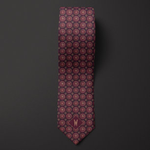 Brilliant Burgundy and Gold Mandala Monogram Tie