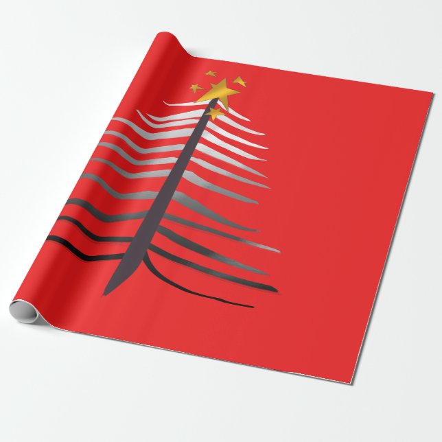 Brilliant Christmas Tree with Star Wrapping Paper (Unrolled)