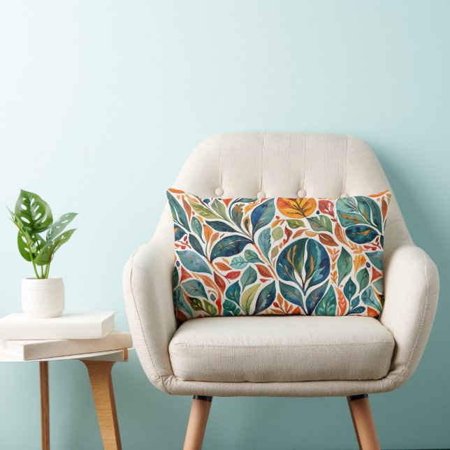 Brilliant Colour Abstract Leaves Lumbar Cushion (Chair)