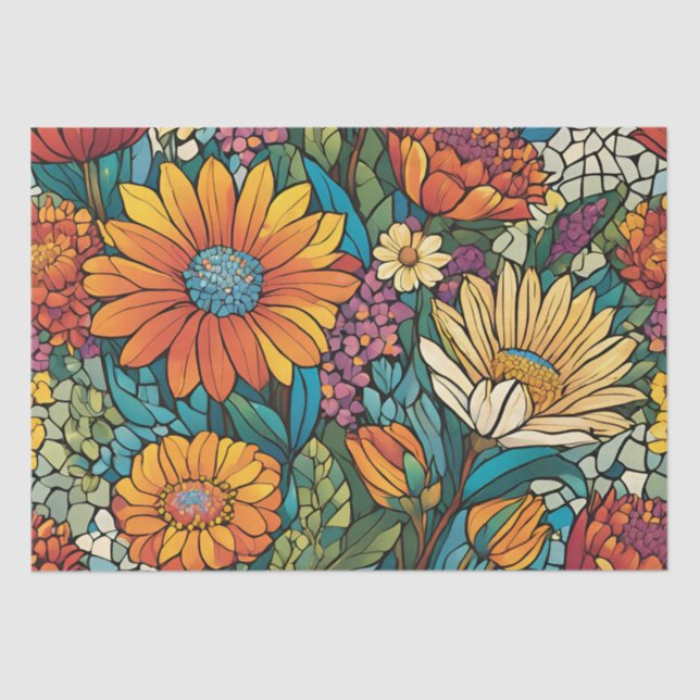 Brilliant Colour Mosaic Flowers Tissue Paper (Front)