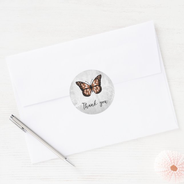 Brilliant Copper Butterfly Thank You Classic Round Sticker (Envelope)
