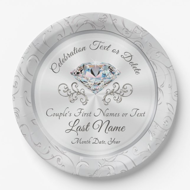 Brilliant Diamond Wedding Paper Plates Personalise (Front)
