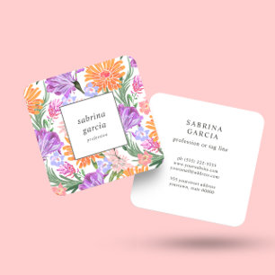 Brilliant Flowers   Violet Blue orange pink Square Business Card