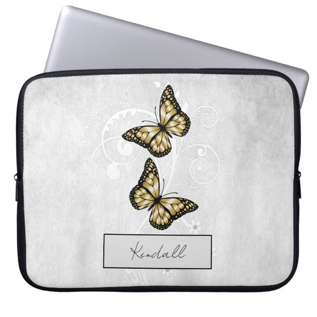 Brilliant Gold Butterflies Laptop Sleeve (Front)