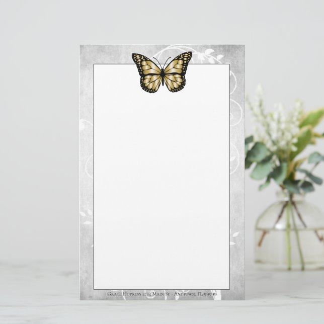 Brilliant Gold Butterfly Stationery (Standing Front)