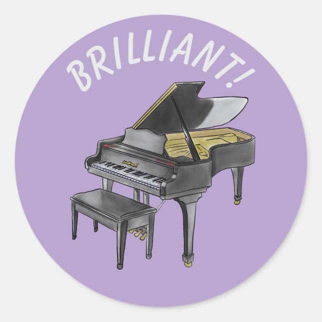 "Brilliant!" Grand piano Elegant Watercolor Classic Round Sticker (Front)