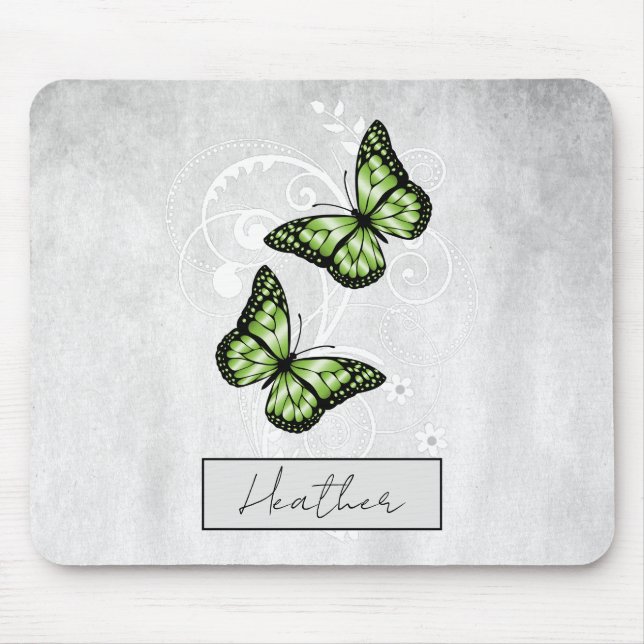 Brilliant Green Butterflies Mouse Mat (Front)