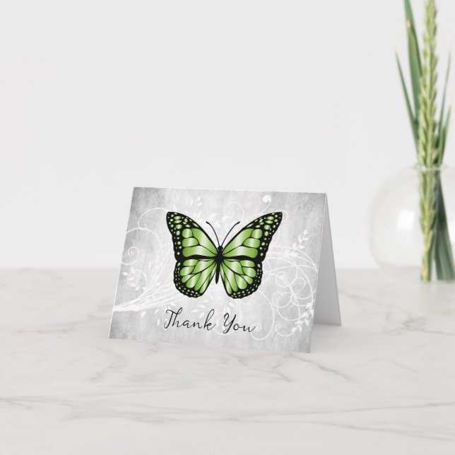 Brilliant Green Butterfly Thank You Card (Front)