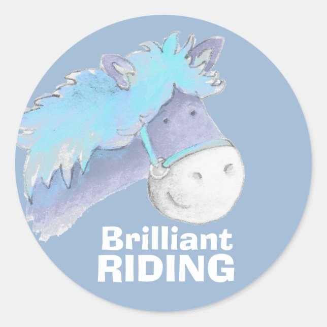 Brilliant horse / pony riding blue praise sticker (Front)