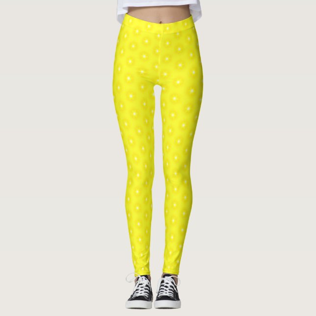 Brilliant Lemon Yellow Sunshine Stars Pattern Leggings (Front)