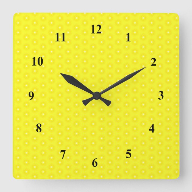 Brilliant Lemon Yellow Sunshine Stars Pattern Square Wall Clock (Front)