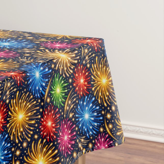Brilliant Midnight Fireworks Pattern Tablecloth (In Situ)