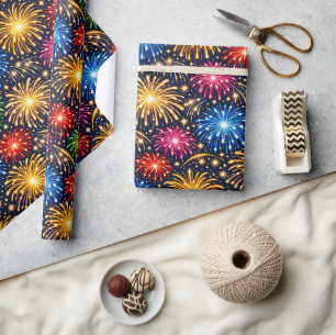 Brilliant Midnight Fireworks Pattern Wrapping Paper