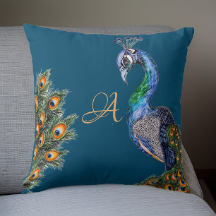 Brilliant Peacock Monogram Cushion