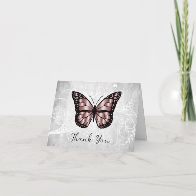 Brilliant Pink Butterfly Thank You Card (Front)