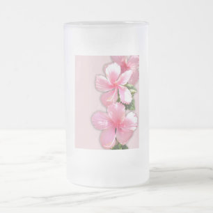 Brilliant Pink Hibiscus Flowers Frosted Glass Beer Mug