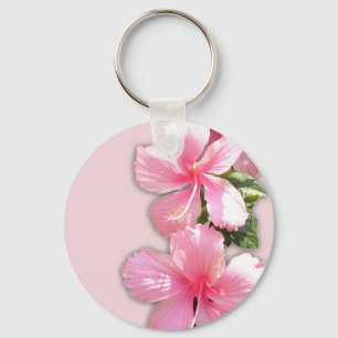 Brilliant Pink Hibiscus Flowers Key Ring