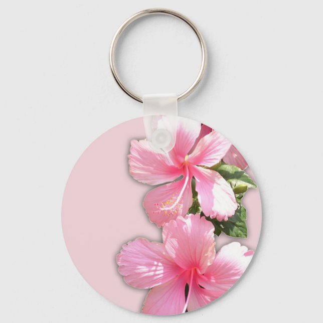 Brilliant Pink Hibiscus Flowers Key Ring (Front)