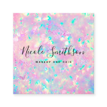 brilliant pink opal square business card