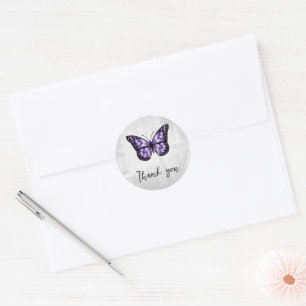 Brilliant Purple Butterfly Thank You Classic Round Sticker