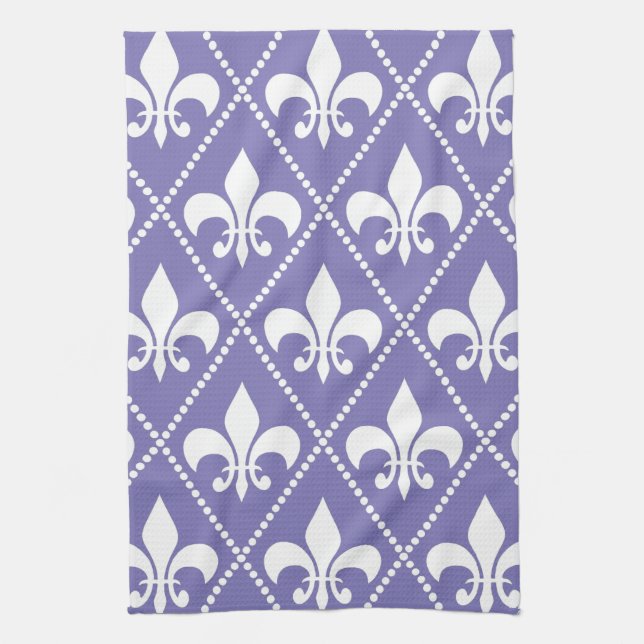 Brilliant Purple Fleur de Lis Tea Towel (Vertical)