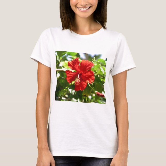 Brilliant Red Hawaiian Hibiscus Flower T-Shirt (Front)