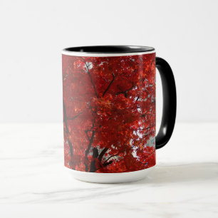 Brilliant Red Leaves Shining Gloriously on a Mug