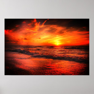 Brilliant Sunset Beach Ocean Poster