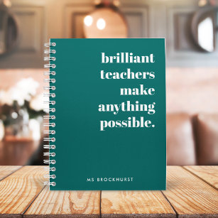 Brilliant Teacher Modern Trendy Stylish Green Notebook
