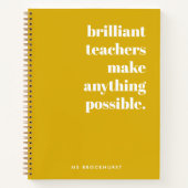 Brilliant Teacher Mustard Yellow Retro Typography Notebook (Front)