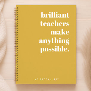Brilliant Teacher Mustard Yellow Retro Typography Notebook