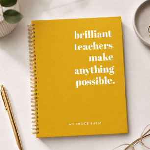 Brilliant Teacher Mustard Yellow Retro Typography Notebook
