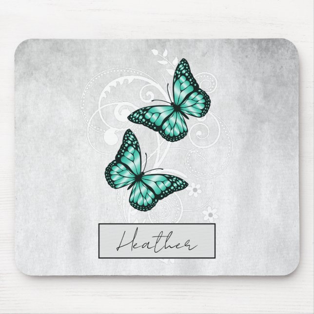 Brilliant Teal Butterflies Mouse Mat (Front)