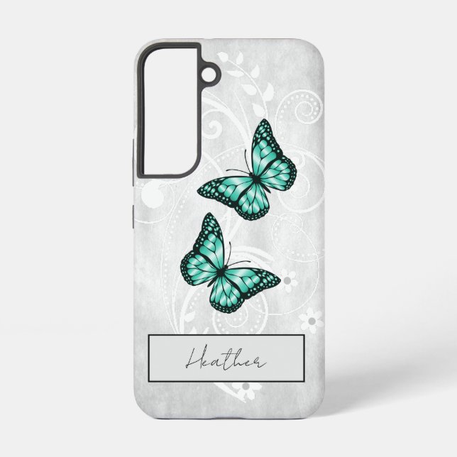 Brilliant Teal Butterflies Samsung Galaxy S22 Case (Back)