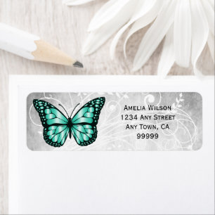 Brilliant Teal Butterfly Address Label