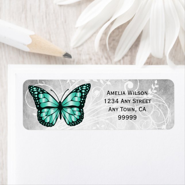 Brilliant Teal Butterfly Address Label (Insitu)