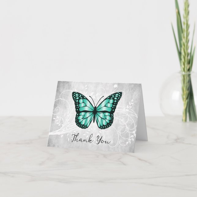 Brilliant Teal Butterfly Thank You Card (Front)